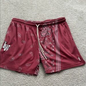 Men's Athletic Shorts with Paisley Design - Burgundy